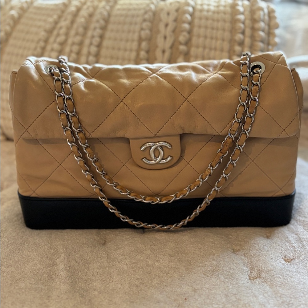 AUTHENTIC Chanel Beige Calfskin Flap - SHW